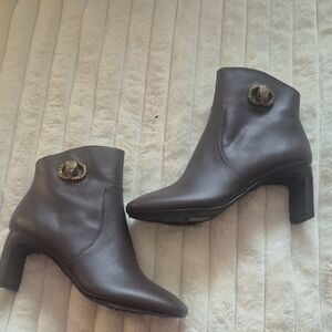 Kurt Geiger Women's Brown Leather Ankle Boots with Decorative Medallion